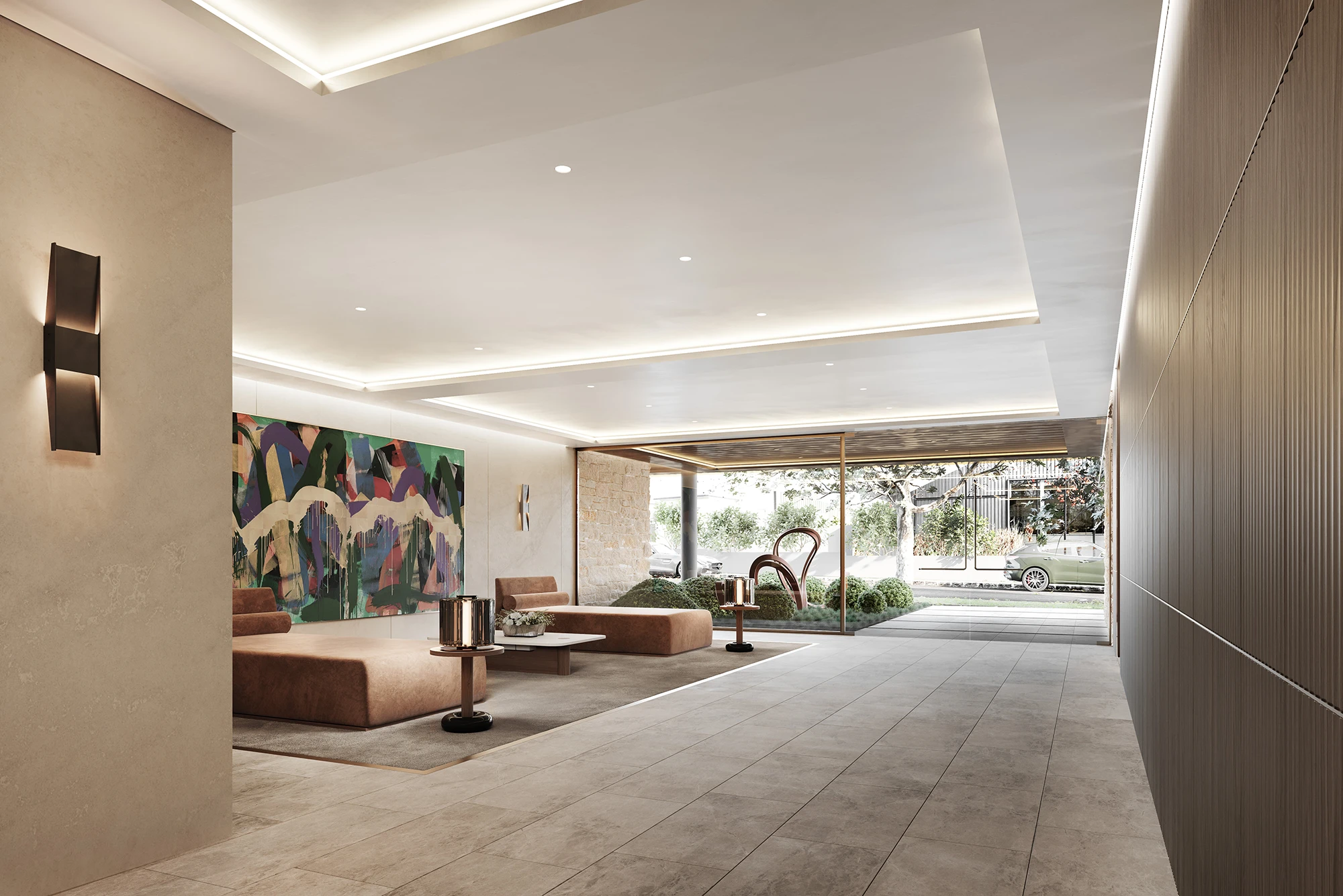 Refined apartment lobby interior